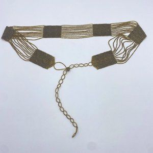 Vintage Artisan Gold Beaded Adjustable Belt Boho Glass Bead Festival Fancy